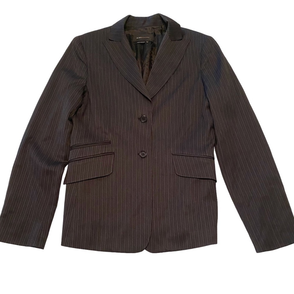 BCBG Maxazria Wool Blend Navy Blue Striped Suit Jacket Blazer - Size Small